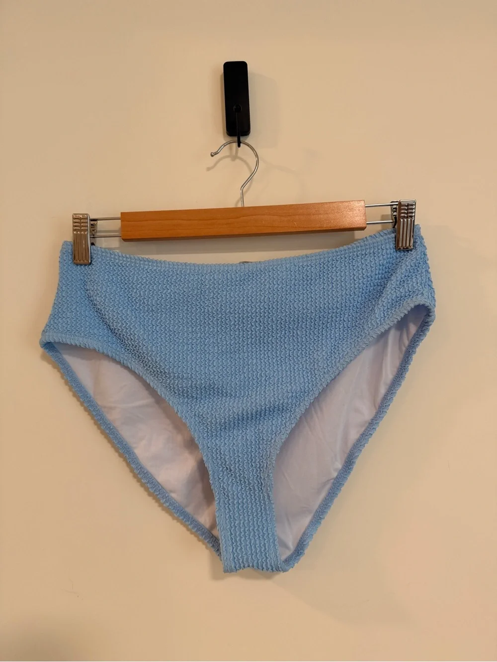 Textured Light Blue High-Waist Bikini Bottoms